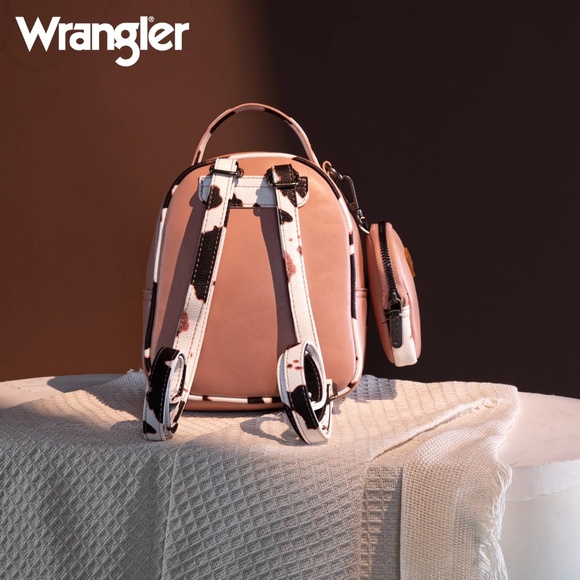 Wrangler Cow Print Trimmed Mini Backpack With Coin Pouch - Pink